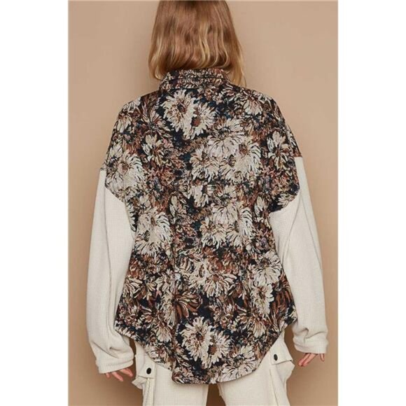 POL Contrast Sleeves Button Down Floral‎ Jacquard Shirt - Picture 2 of 4